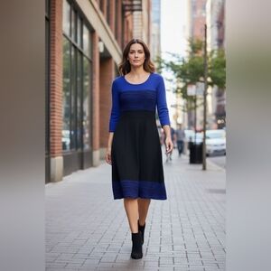 WORTHINGTON Chic Blue and Black A-Line Dress SIZE MEDIUM